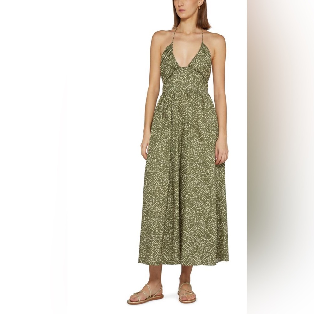 Matteau | Drawcord Halter Sundress in Jasmine (Olive) | Size 4